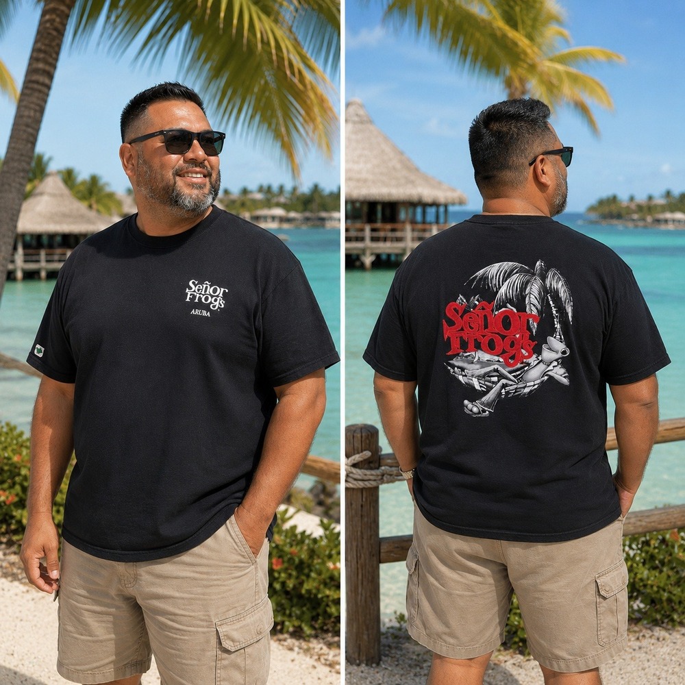 Senor Frogs Aruba Graphic T-Shirt Mens XXL Blk Cotton Short Sleeve Souvenir VTG